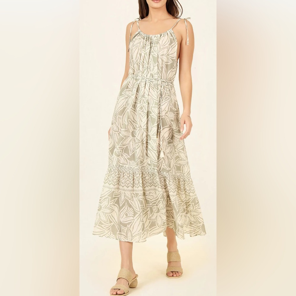 NWT Omika Mariana Midi Dress,Color-Martina in Agave(Olive Green/Cream),Size-M/L